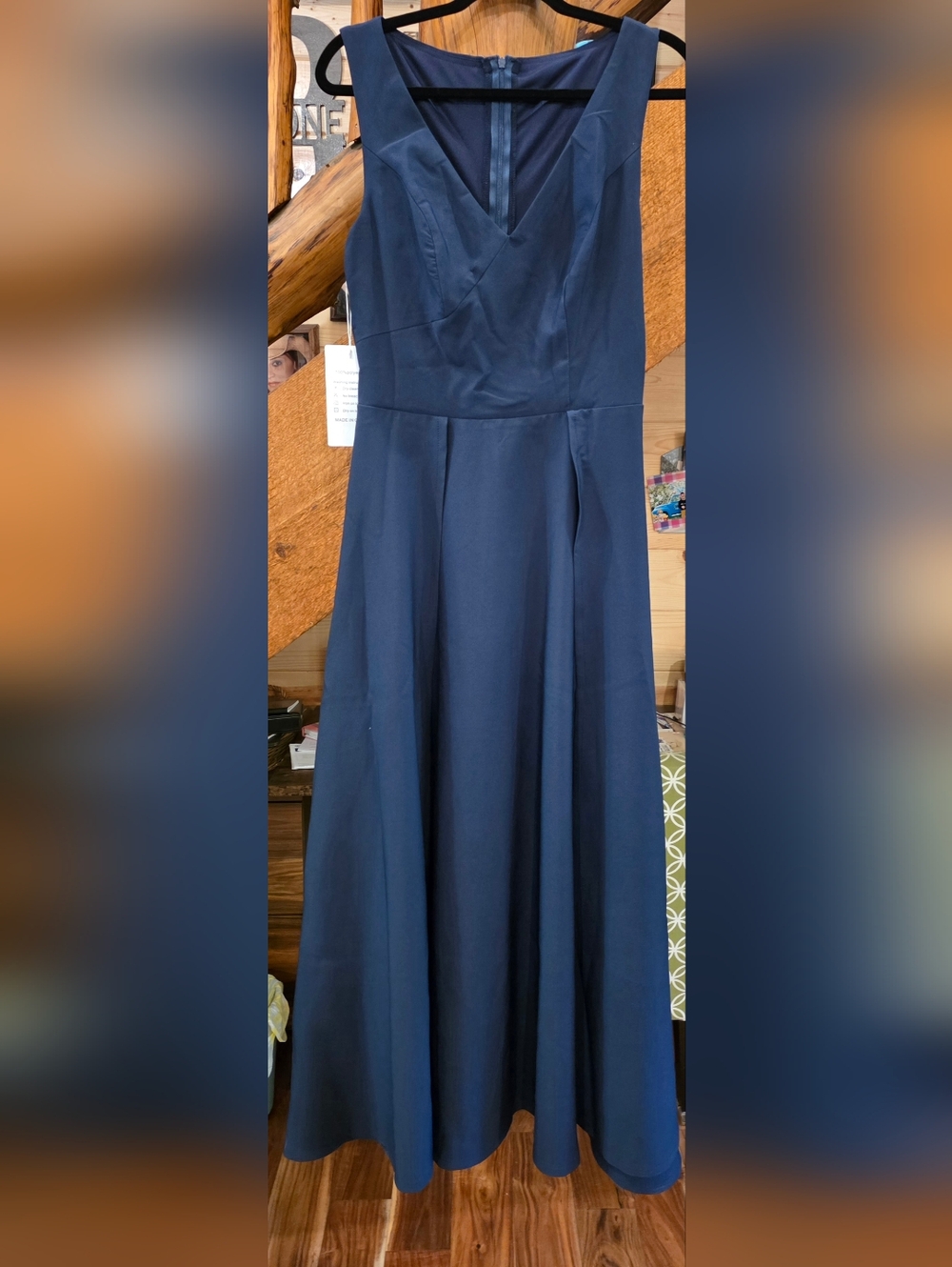Navy V-Neck Sleeveless A-Line Dress With Double Split Skirt